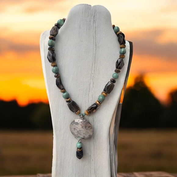 .925 sterling silver,Turquoise & tigers eye necklace...